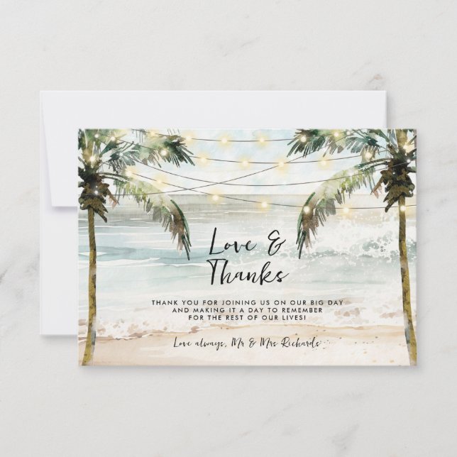 beach palms love and thanks tropical thank you card (Front)