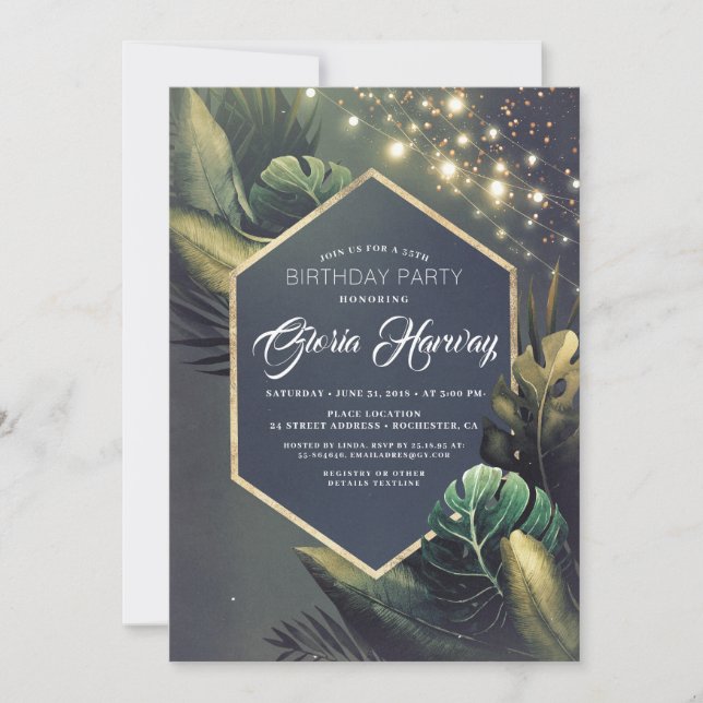 Beach Palms String Lights Birthday Invitation (Front)