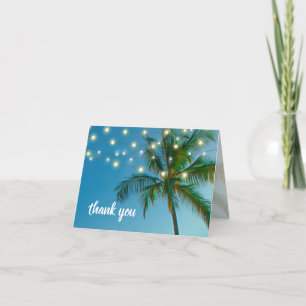 Beach Palms String Lights Wedding Thank You Card