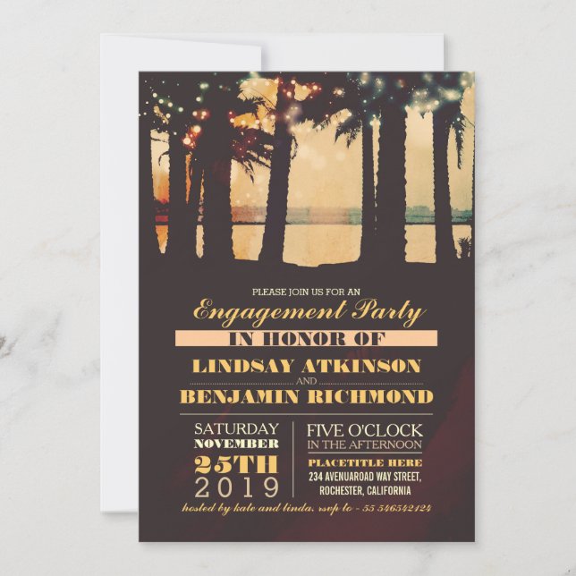 Beach Palms Sunset Engagement Party Invitation (Front)