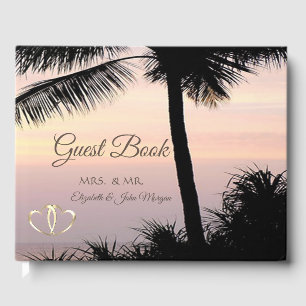 Beach Palms Sunset Hearts  Wedding Guest Book