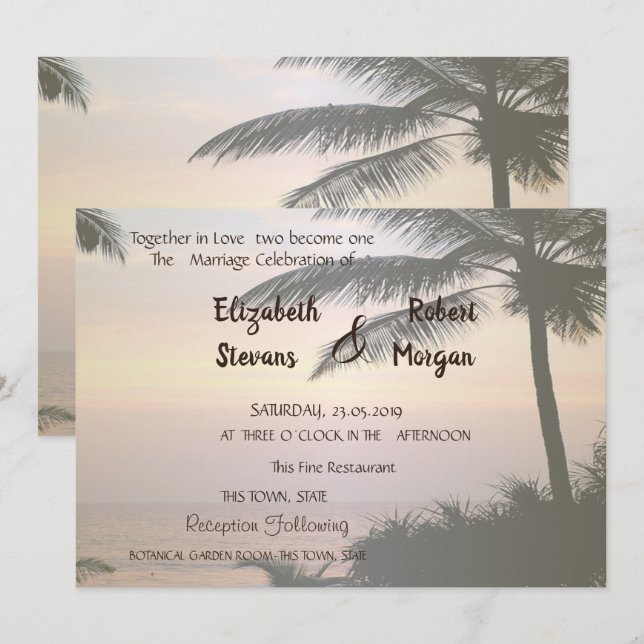 Beach Palms Sunset  Wedding  Invitation (Front/Back)