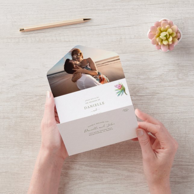 Beach Paradise Photo Wedding RSVP All In One Invitation (Video)