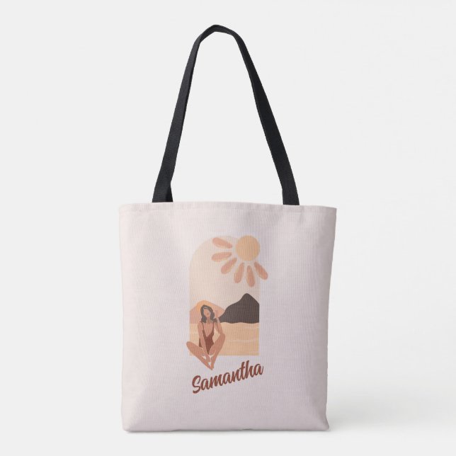Beach Paradise Summer Retro Custom Name Tote Bag (Back)