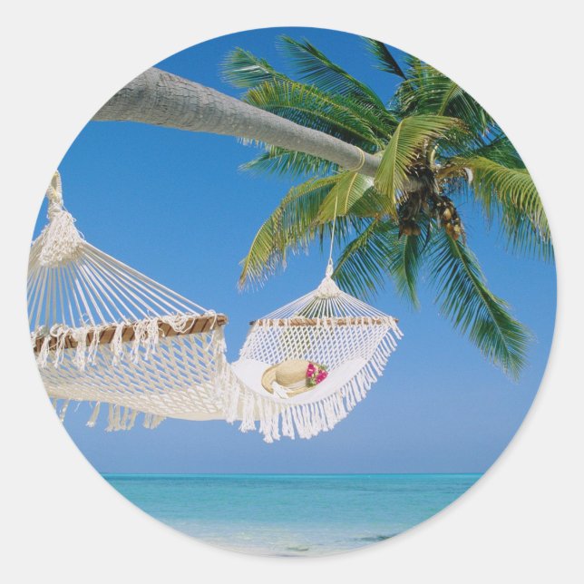 Beach Paradise Vacation Hammock Classic Round Sticker (Front)