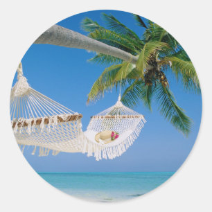 Beach Paradise Vacation Hammock Classic Round Sticker