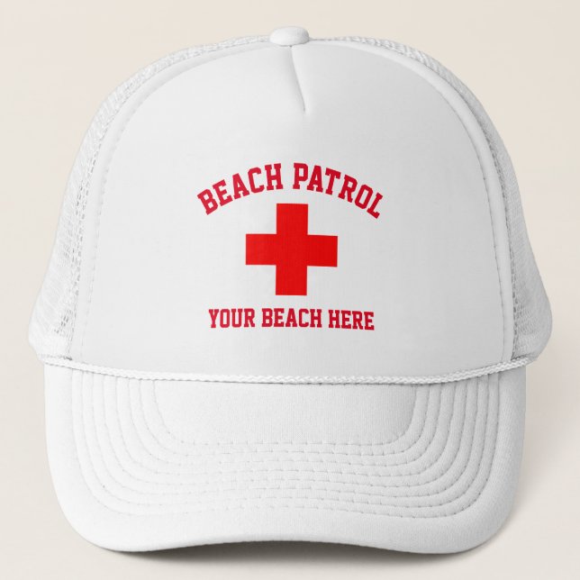 Beach Parol Lifeguard Personalise Trucker Hat (Front)