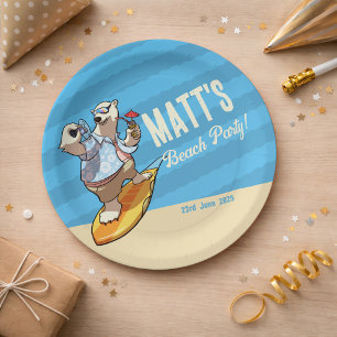 Beach Party Add Your Name Cool Surfing Polar Bear Paper Plate