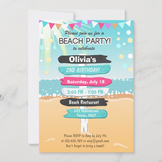 Beach Party Beach birthday Beach invitation (Front)