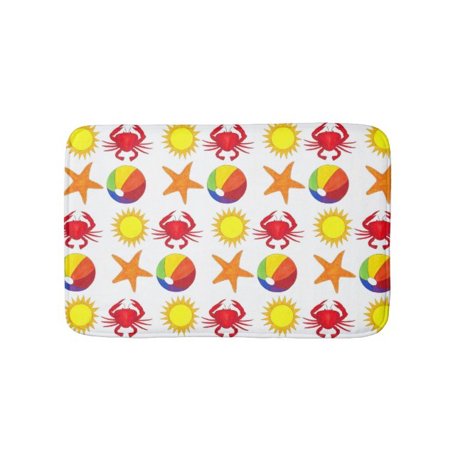 Beach Party Beachball Sun Crab Starfish Seashore Bath Mat (Front)