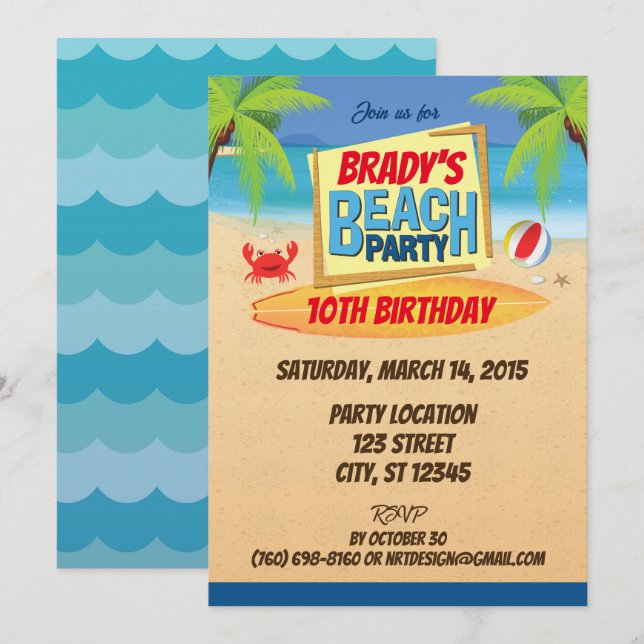Beach Party Birthday Invitation (Front/Back)