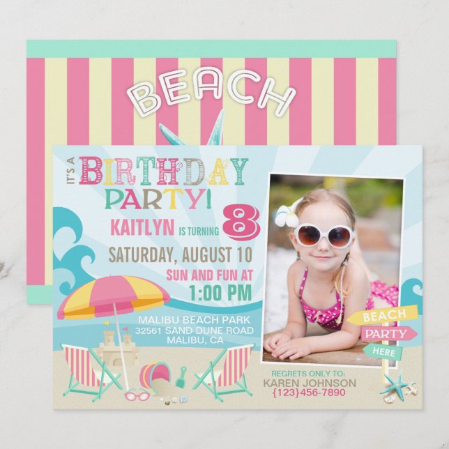 Beach Party Birthday Invitations (Front/Back)