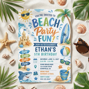 Beach Party Birthday Summer Pool Surf Invitation