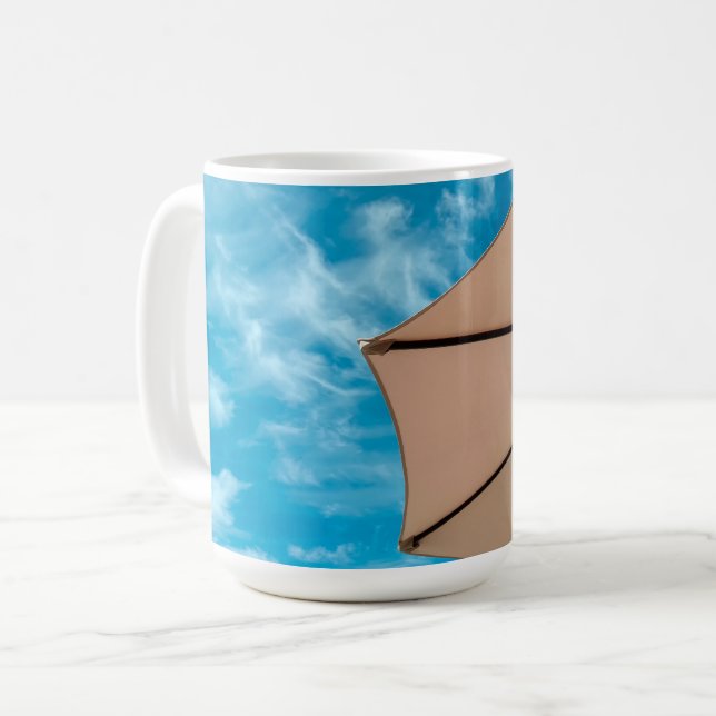Beach party blues sun ocean umbrella pop colour coffee mug (Front Left)
