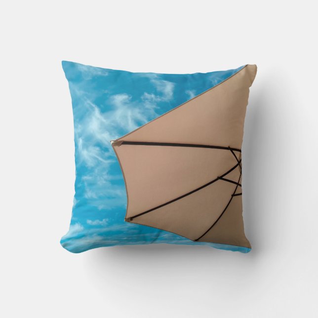 Beach party blues sun ocean umbrella pop colour cushion (Front)