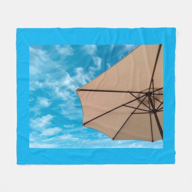 Beach party blues sun ocean umbrella pop colour fleece blanket (Front (Horizontal))