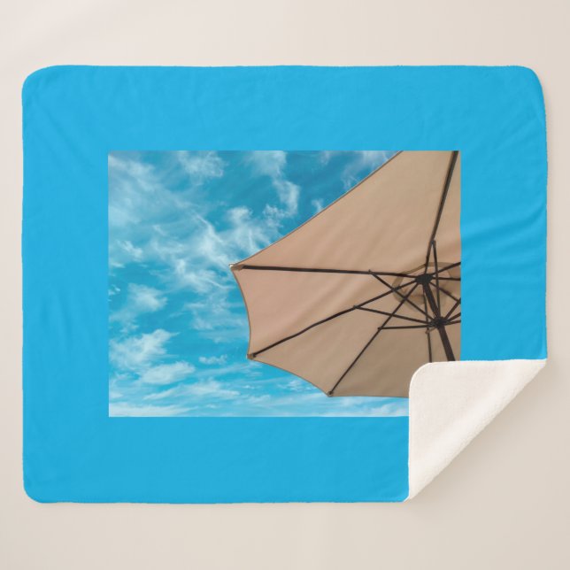 Beach party blues sun ocean umbrella pop colour sherpa blanket (Front (Horizontal))
