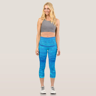 Beach party blues sun ocean water pool pop color capri leggings