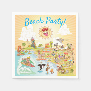 Beach Party Cartoon California Paper Napkin