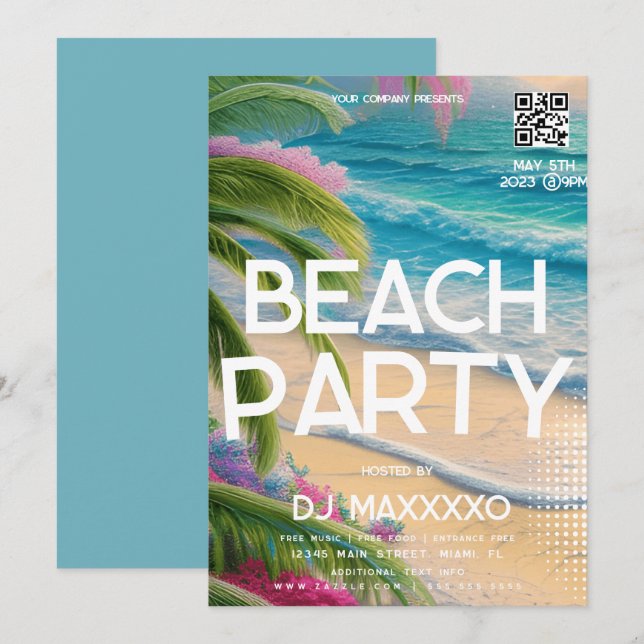 Beach Party Event Bar Tropical Club Flyer  Invitation (Front/Back)
