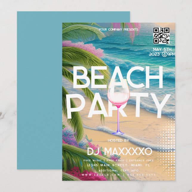 Beach Party Event Bar Tropical Club Flyer  Invitation (Front/Back)