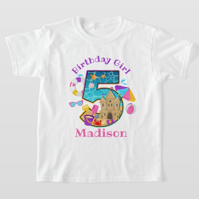 beach party Fifth Birthday shirt swimming (Laydown)