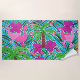 Beach Party Flamingos and Palms Towel
