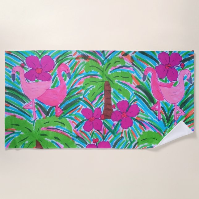Beach Party Flamingos and Palms Towel (Front)