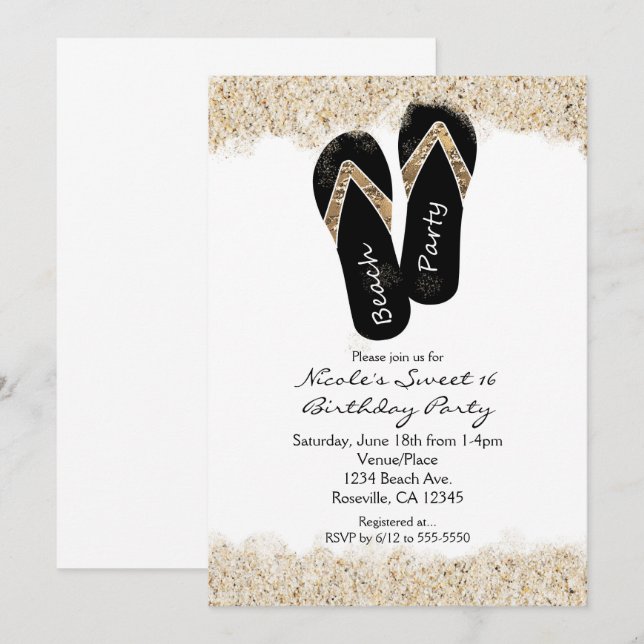 Beach Party Flip Flops Sandy Birthday Invitations (Front/Back)