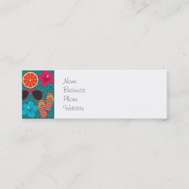 Beach Party Flip Flops Sunglasses Beach Ball Blue Mini Business Card (Front)