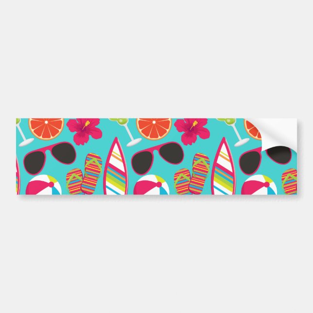 Beach Party Flip Flops Sunglasses Beach Ball Teal Bumper Sticker (Front)