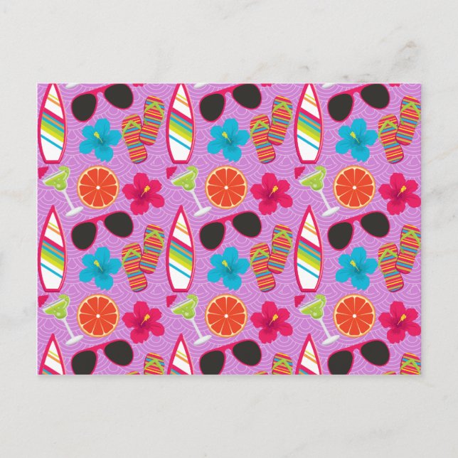 Beach Party Flip Flops Sunglasses Beachball Purple Postcard (Front)