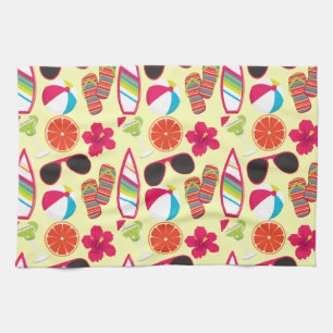 Beach Party Flip Flops Sunglasses BeachBall Yellow Tea Towel