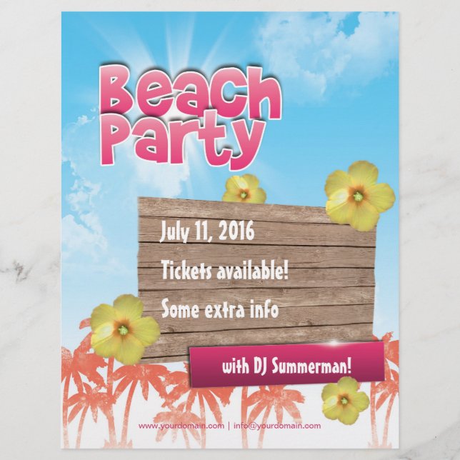 Beach Party flyer - one sided, fully customisable (Front)