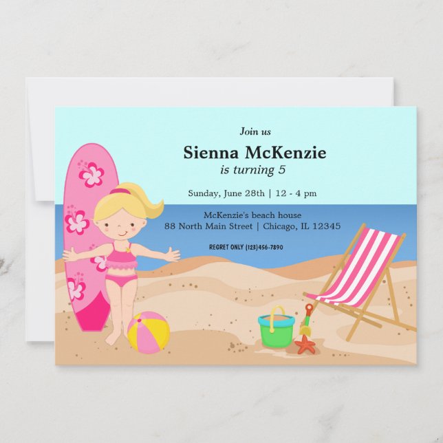 Beach Party (Girl) Invitation (Front)