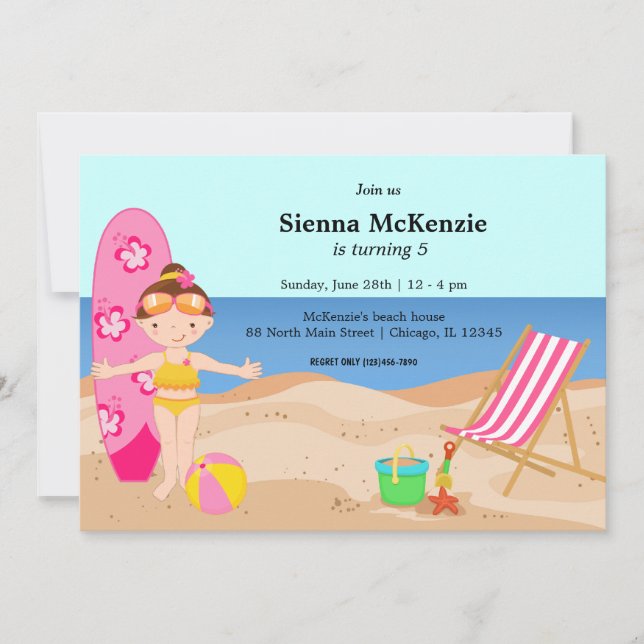 Beach Party (Girl) Invitation (Front)