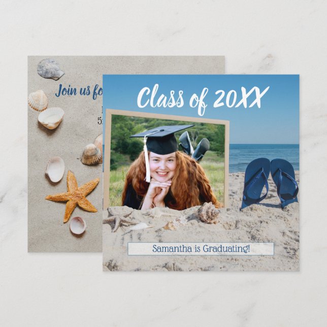 Beach Party Graduation Photo Invitation (Front/Back)