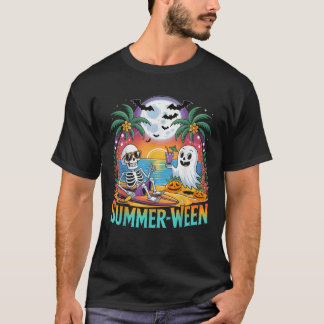 Beach Party Halloween Vibes Summerween Skeleton Gh T-Shirt