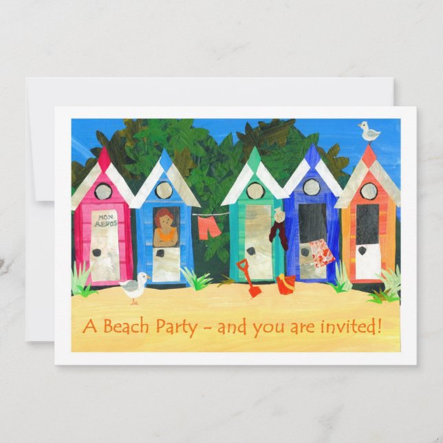 Beach Party Invitation - Beach Huts (Front)