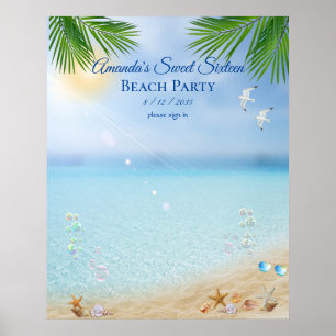 Beach Party Luau Sweet Sixteen Seashells  Seagulls Poster