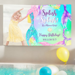 Beach party mermaid tails Kids birthday photo Banner