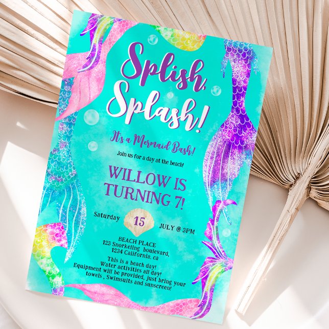 Beach party mermaid tails ocean Kids birthday Invitation (Beach party mermaid tails ocean Kids birthday Invitation)