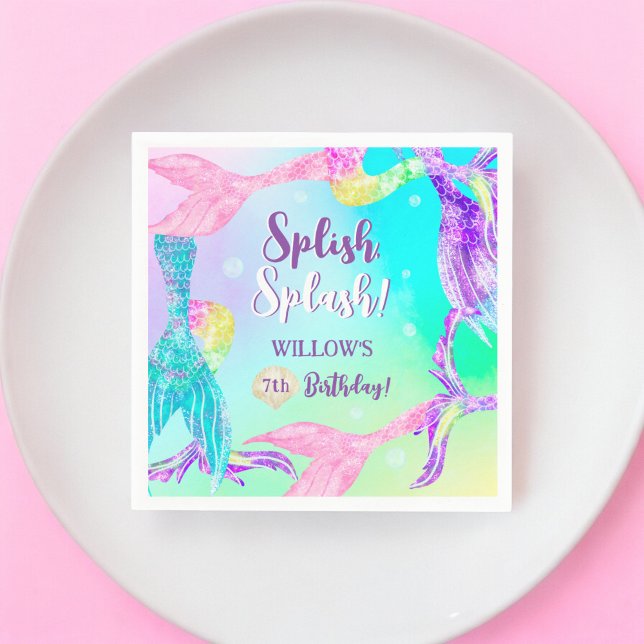 Beach party mermaid tails ocean Kids birthday Napkin (Beach party mermaid tails ocean Kids birthday Napkins)