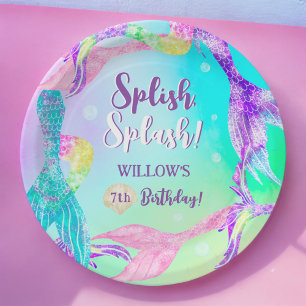 Beach party mermaid tails ocean Kids birthday Paper Plate