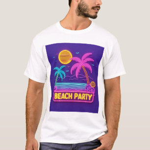 Beach Party Neon - Retro Sunset & Palms Tee