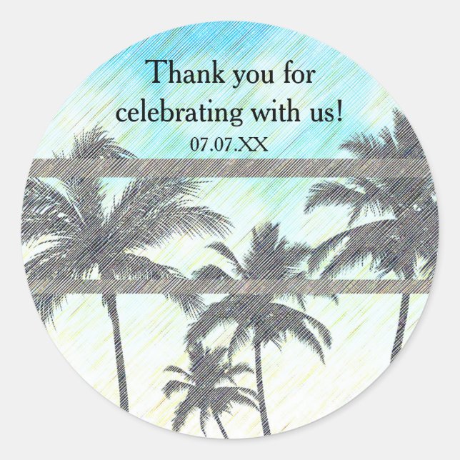 Beach Party Palm Trees Tropical Summer Classic Round Sticker (Front)
