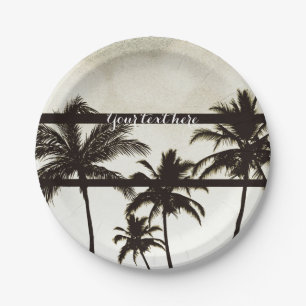Beach Party Palm Trees Tropical White Hot Night Paper Plate