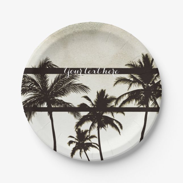 Beach Party Palm Trees Tropical White Hot Night Paper Plate (Front)