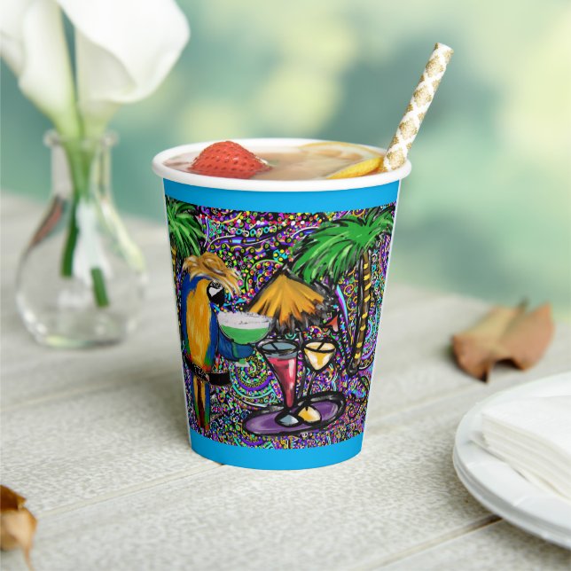 Beach Party Parrot Paper Cups (Insitu)