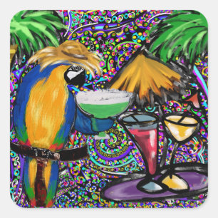 Beach Party Parrot Square Sticker